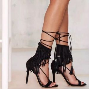Schutz Kija Black Fringe Suede Tassel Stiletto 8